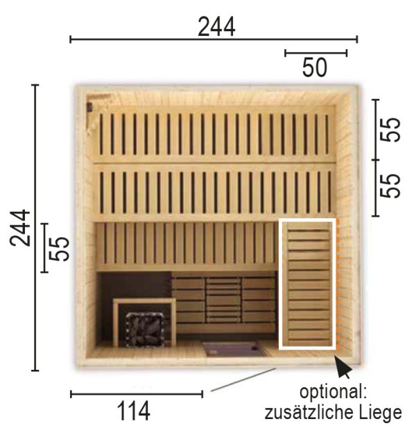 Sauna 2525 WO ohne Sauna-Ofen 244 x 244 x 199 SP25401-2442441990-60-0101-02