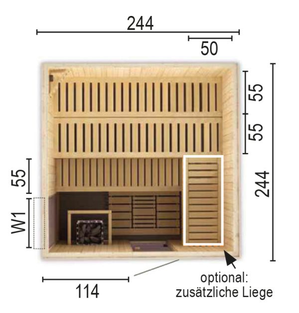 Sauna 2525 W1 ohne Sauna-Ofen 244 x 244 x 199 SP25401-2442441990-61-0101-20