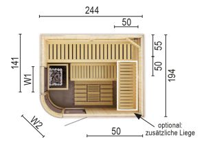 Sauna 2520 R W2 ohne Sauna-Ofen 244 x 194 x 199 / Rundeinstieg SP25405-2441941990-62-0101-02