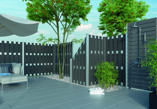 Kansas City Zaun, Anthrazit/Silber 90 x 180/90 cm, aus Aluminium und WPC VE = 029 – Bild 2
