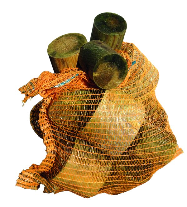Rundholzpflaster, KDI grün, Höhe 10 cm Ø8-16 cm, ca. 0,33 m² Raschelsack VE = 015