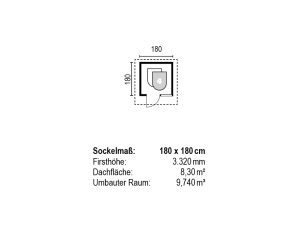 Schwedenhaus mit Klöntür, ohne Fenster mit Fußboden, 180x180 cm, naturbelassen VE = 000