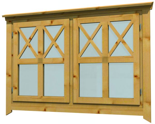 JODA Schwedenhaus-Doppelfenster 150x93cm für 28 mm Wandbohle, Dreh-Doppelflügel nach außen öffnend