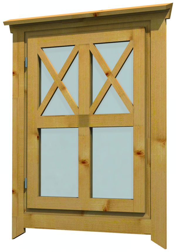 JODA Schwedenhaus-Einzelfenster 77x93 cm für 28 mm Wandbohle, Drehfunktion nach außen öffnend