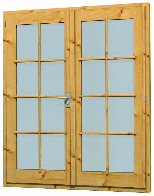 JODA Premium Blockhaustür 2-flg. TE 13/45 mm BB / 160 x 190 cm Ganzglas Fichte naturbelassen / ISO-Glas