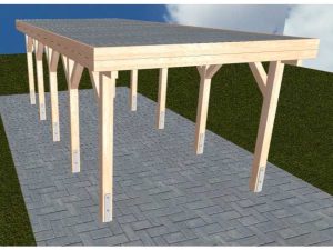 JODA Carport Borkum MT Natur Holzblende, Flachdach Neu: mit Stahl-Trapezplatten Antikondens