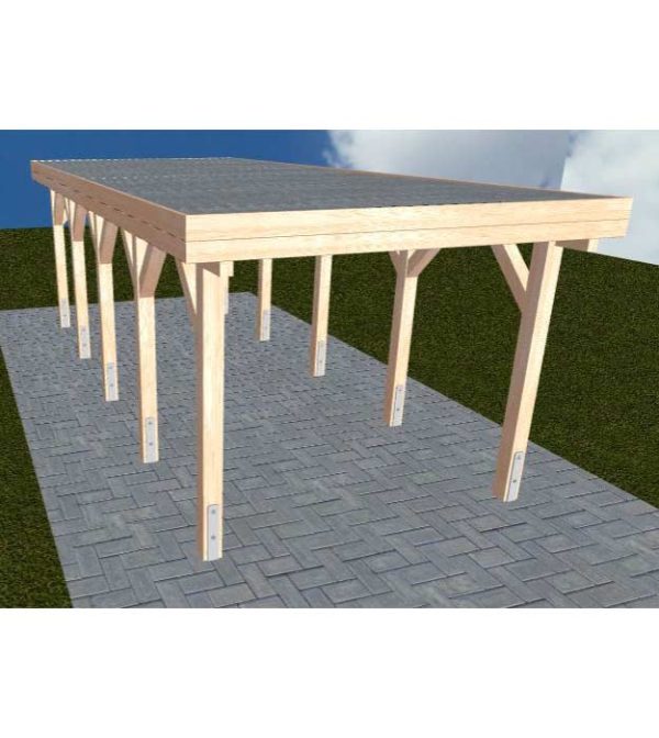 JODA Carport Borkum MT Natur Holzblende, Flachdach Neu: mit Stahl-Trapezplatten Antikondens