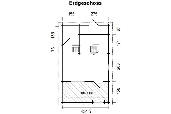 Blockhaus "Weekend V"+Terrasse, 45 mm 495 x 714 cm Dachaußenmaß – Bild 4
