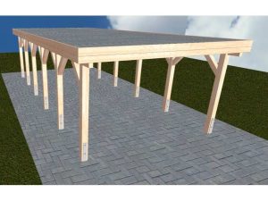 JODA Carport Borkum LT Natur Holzblende, Flachdach mit Stahl-Trapezplatten Antikondens