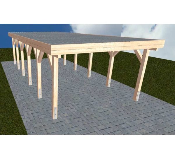 JODA Carport Borkum LT Natur Holzblende, Flachdach mit Stahl-Trapezplatten Antikondens
