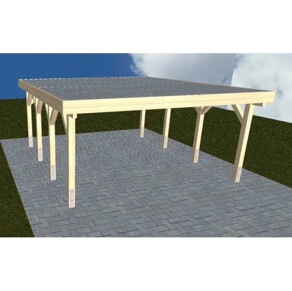 JODA Carport Burg KT Master Holzblende, Flachdach mit Stahl-Trapezplatten Antikondens