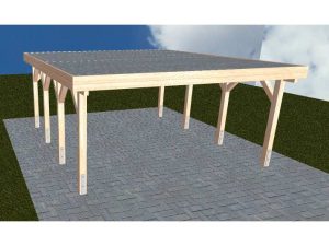 JODA Carport Burg KT Natur Holzblende, Flachdach mit Stahl-Trapezplatten Antikondens