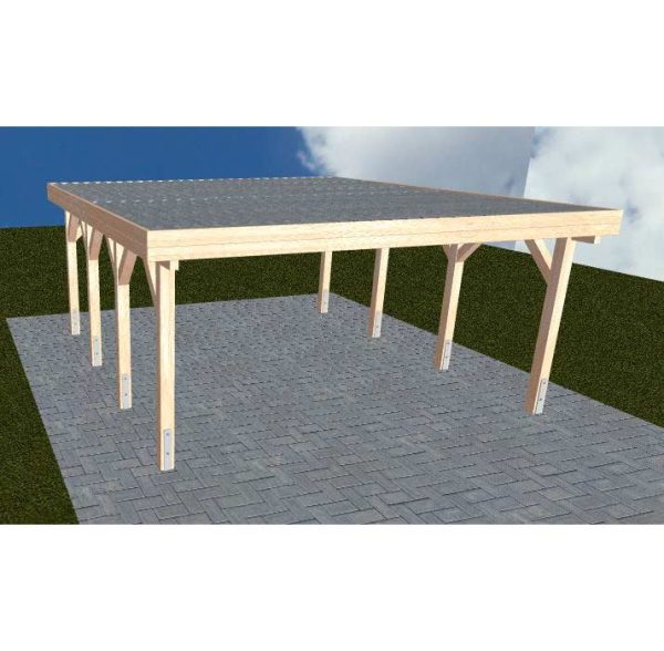 JODA Carport Burg KT Natur Holzblende, Flachdach mit Stahl-Trapezplatten Antikondens