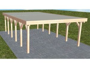 JODA Carport Burg LT Natur Holzblende, Flachdach mit Stahl-Trapezplatten Antikondens