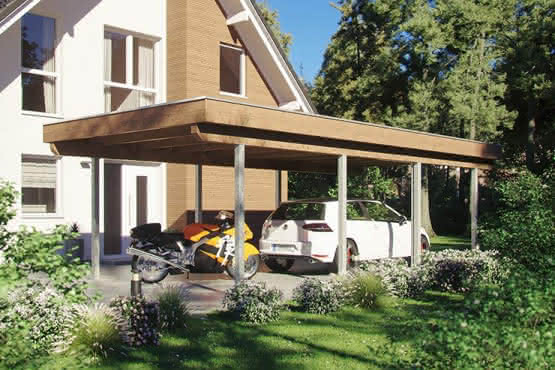JODA Carport Flensburg 405 LT Perfect Holzblende,Flachdach Stahl-Trapezplatten Antikondens