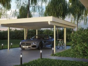 JODA Carport Frankfurt 505 KT Classic Holzblende,Flachdach Stahl-Trapezplatten Antikondens