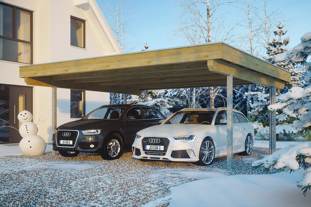 JODA Carport Freiburg 605 KF Select Holzblende,Flachdach EPDM-Folie – Bild 3