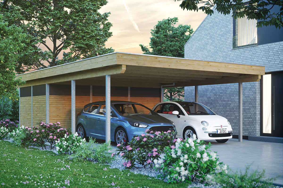 JODA Carport Freiburg 605 KF Select Holzblende,Flachdach EPDM-Folie
