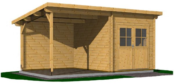Blockhaus Nordby 28 mm mit SD Nordby Pultdach 240 x 300 cm