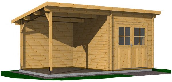 Blockhaus Nordby 45 mm mit SD Nordby Pultdach 240 x 300 cm