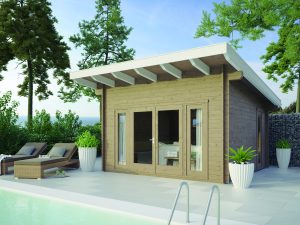 JODA Blockbohlenhaus Atelier BBH 3,98x3,98 m/ 45 mm BB Fichte naturbelassen