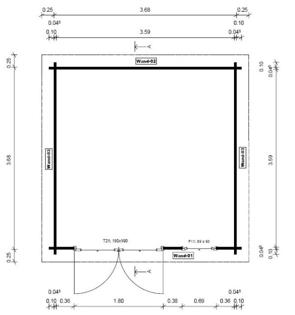 Blockhaus Bungalow / Pultdach, 45 mm 368 x 368 cm – Bild 7