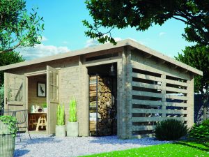 Blockhaus Bungalow Plus Pultdach 45 mm 368 x 368 cm + SD 150 cm