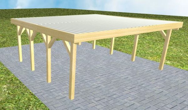JODA Carport Büsum KT Classic Holzblende, Flachdach mit Stahl-Trapezplatten Antikondens