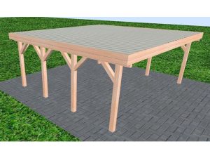 JODA Carport Büsum KT Natur Holzblende, Flachdach mit Stahl-Trapezplatten Antikondens
