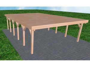 JODA Carport Büsum LG Natur Holzblende, Flachdach vorb.f. Gründach