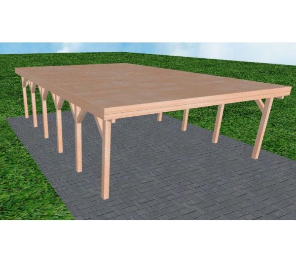 JODA Carport Büsum LG Natur Holzblende, Flachdach vorb.f. Gründach