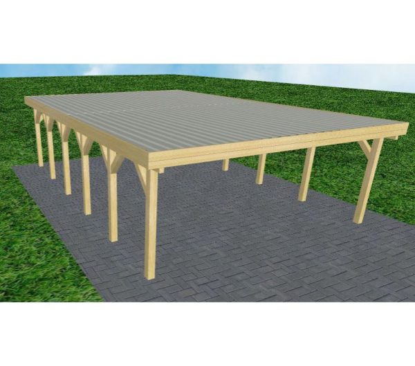 JODA Carport Büsum LT Classic Holzblende, Flachdach mit Stahl-Trapezplatten Antikondens