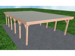JODA Carport Büsum LT Natur Holzblende, Flachdach mit Stahl-Trapezplatten Antikondens