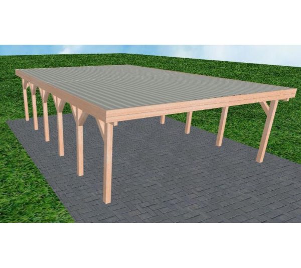 JODA Carport Büsum LT Natur Holzblende, Flachdach mit Stahl-Trapezplatten Antikondens