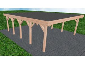 JODA Carport Büsum MF Natur Holzblende, Flachdach mit EPDM Folie