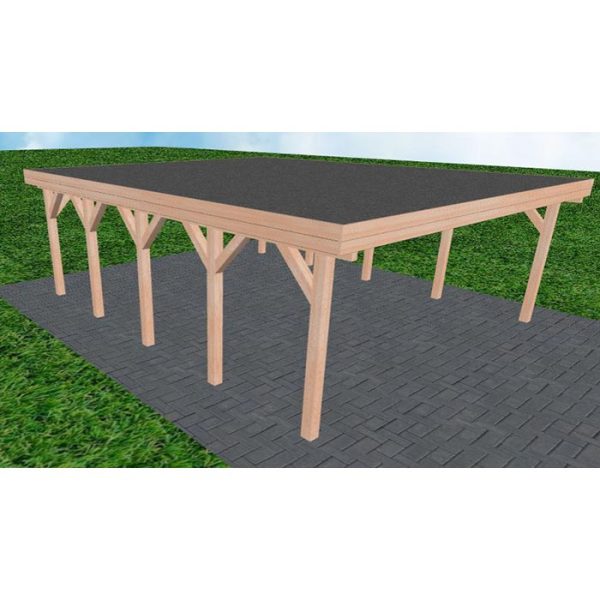 JODA Carport Büsum MF Natur Holzblende, Flachdach mit EPDM Folie