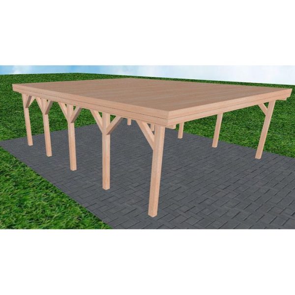 JODA Carport Büsum MG Natur Holzblende, Flachdach vorb.f. Gründach