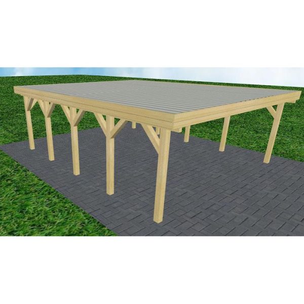 JODA Carport Büsum MT Classic Holzblende, Flachdach mit Stahl-Trapezplatten Antikondens