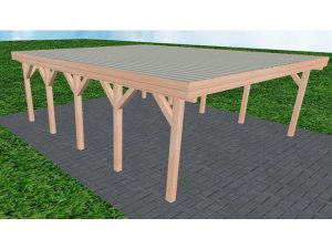 JODA Carport Büsum MT Natur Holzblende, Flachdach mit Stahl-Trapezplatten Antikondens