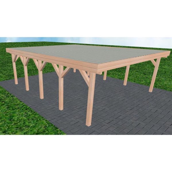 JODA Carport Büsum MT Natur Holzblende, Flachdach mit Stahl-Trapezplatten Antikondens