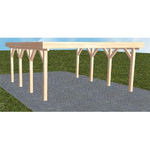 JODA Carport Burg KO Natur Holzblende, Flachdach ohne Bedachung