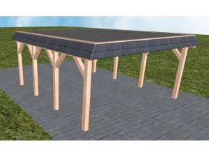 JODA Carport Glücksburg KF Natur Walmblende, Flachdach mit EPDM Folie