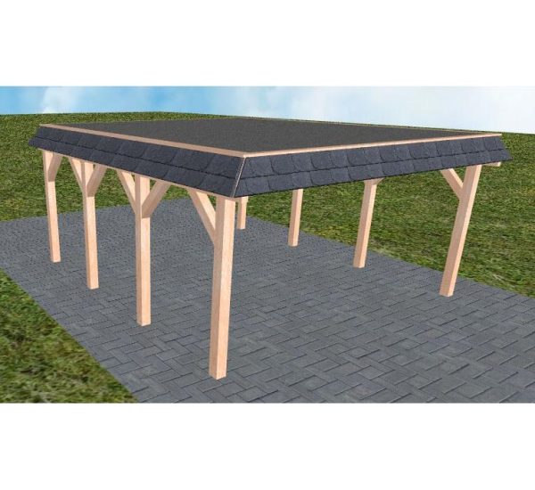 JODA Carport Glücksburg KF Natur Walmblende, Flachdach mit EPDM Folie