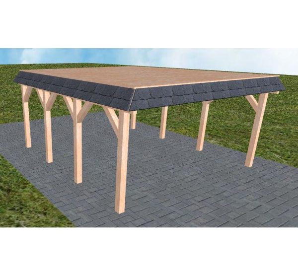 JODA Carport Glücksburg KG Natur Walmblende, Flachdach vorb.f. Gründach
