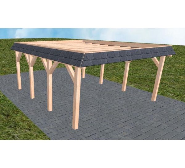 JODA Carport Glücksburg KO Natur Walmblende, Flachdach ohne Bedachung
