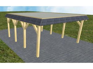 JODA Carport Glücksburg KT Classic Walmblende, Flachdach mit Stahl-Trapezplatten Antikondens