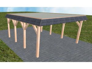 JODA Carport Glücksburg KT Natur Walmblende, Flachdach mit Stahl-Trapezplatten Antikondens