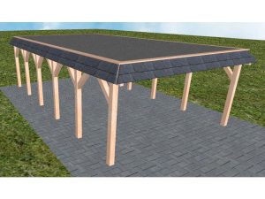 JODA Carport Glücksburg LF Natur Walmblende, Flachdach mit EPDM Folie