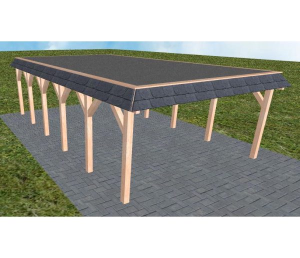 JODA Carport Glücksburg LF Natur Walmblende, Flachdach mit EPDM Folie