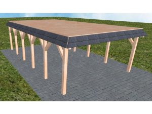 JODA Carport Glücksburg LG Natur Walmblende, Flachdach vorb.f. Gründach